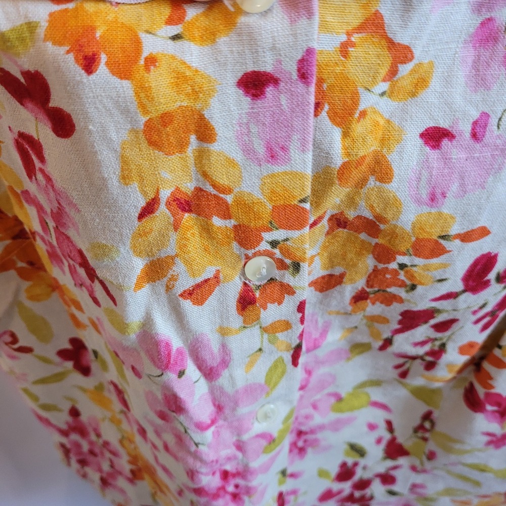 Watercolor Floral Women Top Large Ruffle Linen Blend Button Up Cottagecore 21973 - Picture 7 of 11